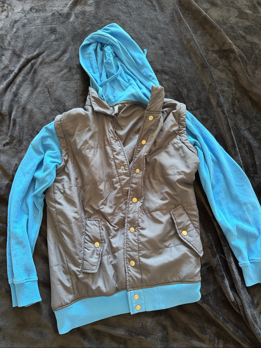 RVCA Two-Tone Quilted Puffer Jacket in Navy and Bright Blue